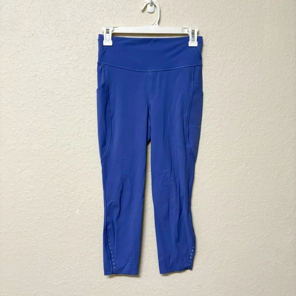 Lululemon Fast & Free Crop 23” Size 6 Blue Legging Pockets Stretch